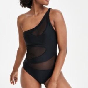 Bar Iii NEW One-Shoulder Mesh Cutout‎ Swimsuit L